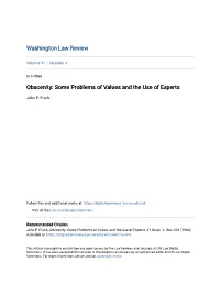 Obscenity: Some Problems of Values and the Use of Experts