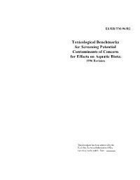 Toxicological Benchmarks for Screening Potential Contaminants of Concern for Effects on Aquatic Biota: 1996 Revision
