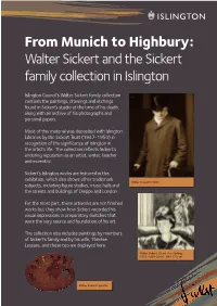 Walter Sickert and the Sickert Family Collection in Islington