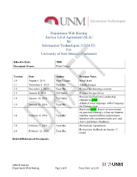 Department Web Hosting Service Level Agreement (SLA) by Information Technologies (UNM IT) for University of New Mexico (Customer)