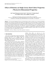 Effect of Elastane on Single Jersey Knit Fabric Properties - Physical & Dimensional Properties