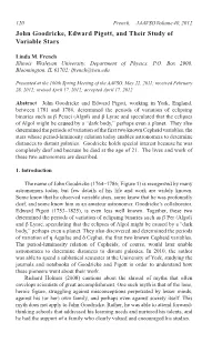John Goodricke, Edward Pigott, and Their Study of Variable Stars