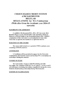 SEMESTER REGULAR REGULATIONS for MA Vaishnavism