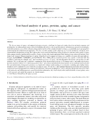 Text-Based Analysis of Genes, Proteins, Aging, and Cancer