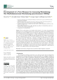 Development of a New Measure for Assessing Mentalizing: the Multidimensional Mentalizing Questionnaire (MMQ)
