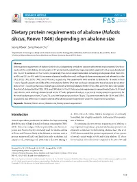 Dietary Protein Requirements of Abalone (Haliotis Discus, Reeve 1846) Depending on Abalone Size