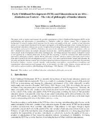 Early Childhood Development (ECD) and Educatedness in an Afro – Zimbabwean Context – the Role of Philosophy of Hunhu /Ubuntu