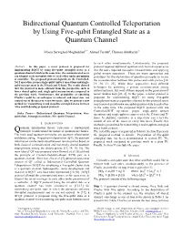 Bidirectional Quantum Controlled Teleportation by Using Five-Qubit Entangled State As a Quantum Channel