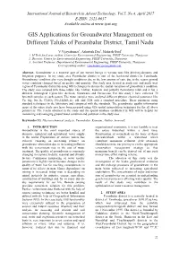 GIS Applications for Groundwater Management on Different Taluks of Perambalur District, Tamil Nadu