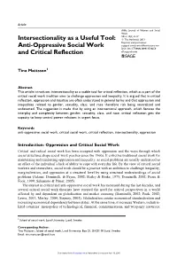 Intersectionality As a Useful Tool: Anti-Oppressive Social Work and Critical Reflection