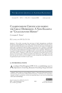 Clearinghouse Certificates During the Great Depression: a Non-Example of “Unaccounted Money” Clifford F