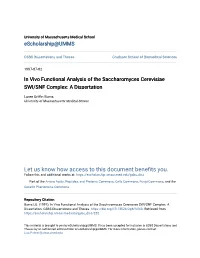 In Vivo Functional Analysis of the Saccharomyces Cerevisiae SWI/SNF Complex: a Dissertation