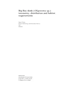 Big Bay Skink (Oligosoma Sp.): Taxonomy, Distribution and Habitat Requirements