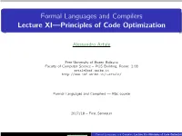 Formal Languages and Compilers Lecture XI—Principles of Code Optimization