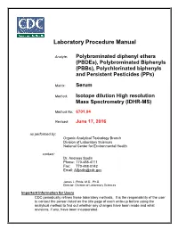 Pbdes), Polybrominated Biphenyls (Pbbs), Polychlorinated Biphenyls and Persistent Pesticides (Pps