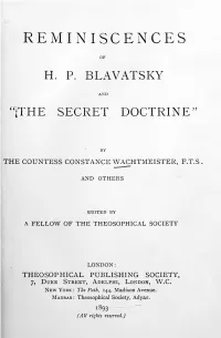 Reminiscences of H. P. Blavatsky and "The Secret Doctrine"