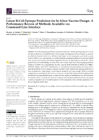 Linear B-Cell Epitope Prediction for in Silico Vaccine Design: a Performance Review of Methods Available Via Command-Line Interface
