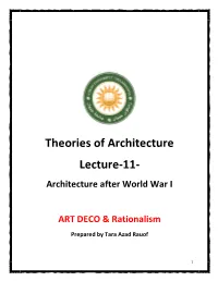 Theories of Architecture Lecture-11- Architecture After World War I