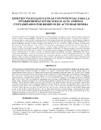 Especies Vegetales Nativas Con Potencial Para La Fitorremediación De Suelos Alto Andinos Contaminados Por Residuos De Actividad Minera