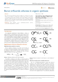 Boron Trifluoride Etherate in Organic Synthesis