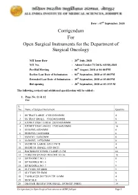 Corrigendum for Open Surgical Instruments for the Department Of
