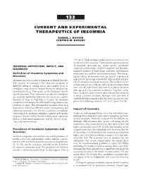 Current and Experimental Therapeutics of Insomnia
