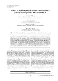 Effects of Sign Language Experience on Categorical Perception of Dynamic ASL Pseudosigns