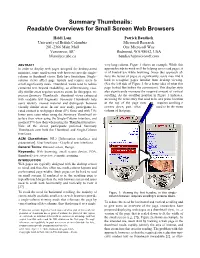 Summary Thumbnails: Readable Overviews for Small Screen Web Browsers