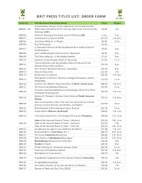 Brit Press Titles List: Order Form