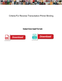 Criteria for Reverse Transcription Primer Binding