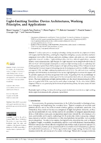 Light-Emitting Textiles: Device Architectures, Working Principles, and Applications