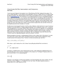 Virtual Analog (VA) Filter Implementation and Comparisons �Copyright © 2013 Will Pirkle