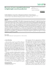 Recovery of Waste Expanded Polystyrene in Lightweight Concrete Production