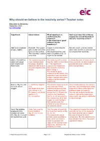 Why Should We Believe in the Reactivity Series? Teacher Notes