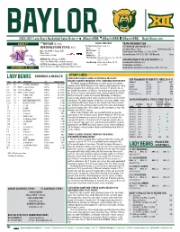 2020-2021 Lady Bears Basketball Game Notes • @Baylorwbb @Baylorwbb @Baylorwbb Baylorbears.Com GAME #7 #7/7BAYLOR (5-1) Vs