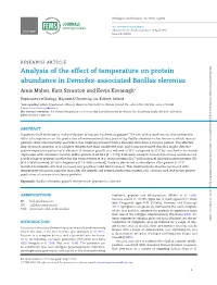 Analysis of the Effect of Temperature on Protein Abundance in Demodex-Associated Bacillus Oleronius Amie Maher, Kara Staunton and Kevin Kavanagh∗