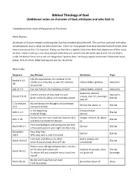 Biblical Theology of God (Additional Notes on Character of God; Attributes and Who God Is)