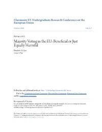 Majority Voting in the EU: Beneficial Or Just Equally Harmful Elizabeth Degori Scripps College