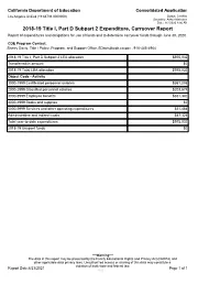 2018-19 Title I, Part D Subpart 2 Expenditure, Carryover Report