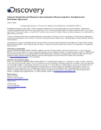 Comcast Corporation and Discovery Communications Renew Long-Term, Comprehensive Distribution Agreement