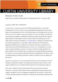 Glimpses of John Curtin Public Lecture by JCPML Visiting Scholar Dr Geoffrey Serle AO on 14 August 1997