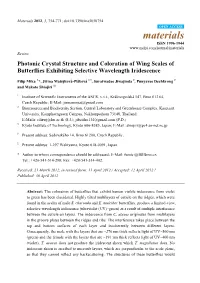 Photonic Crystal Structure and Coloration of Wing Scales of Butterflies Exhibiting Selective Wavelength Iridescence