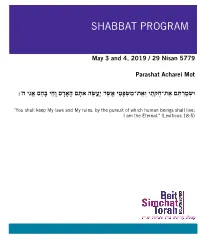 Shabbat Program Shabbat Program