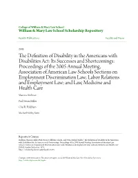 The Definition of Disability in the Americans with Disabilities Act: Its
