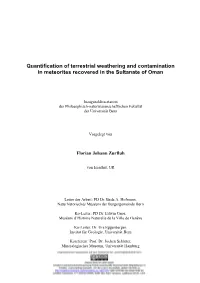 Quantification of Terrestrial Weathering and Contamination in Meteorites Recovered in the Sultanate of Oman