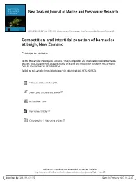 Competition and Intertidal Zonation of Barnacles at Leigh, New Zealand