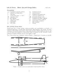 Lab 11 Notes – Basic Aircraft Design Rules 16 Apr 09