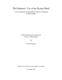 The Psalmists' Use of the Exodus Motif