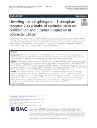 Unveiling Role of Sphingosine-1-Phosphate Receptor 2 As a Brake of Epithelial Stem Cell Proliferation and a Tumor Suppressor In