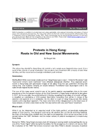 Protests in Hong Kong: Roots in Old and New Social Movements